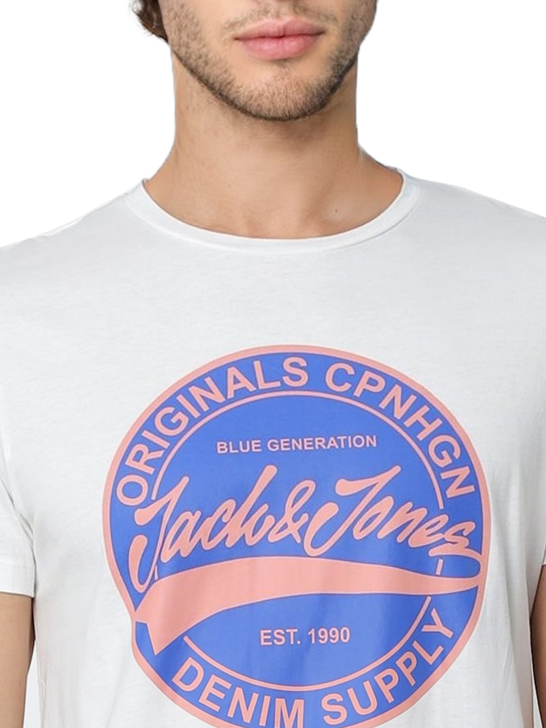 White Logo Print Crew Neck T-shirt