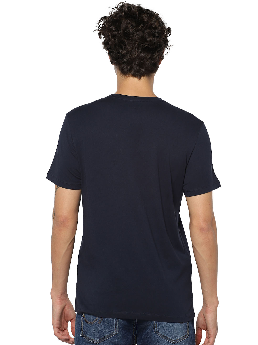 Navy Blue Logo Print Crew Neck T-shirt
