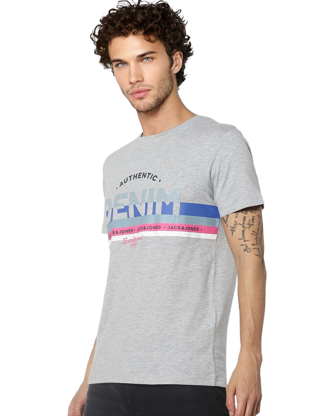 Grey Logo Print Crew Neck T-shirt