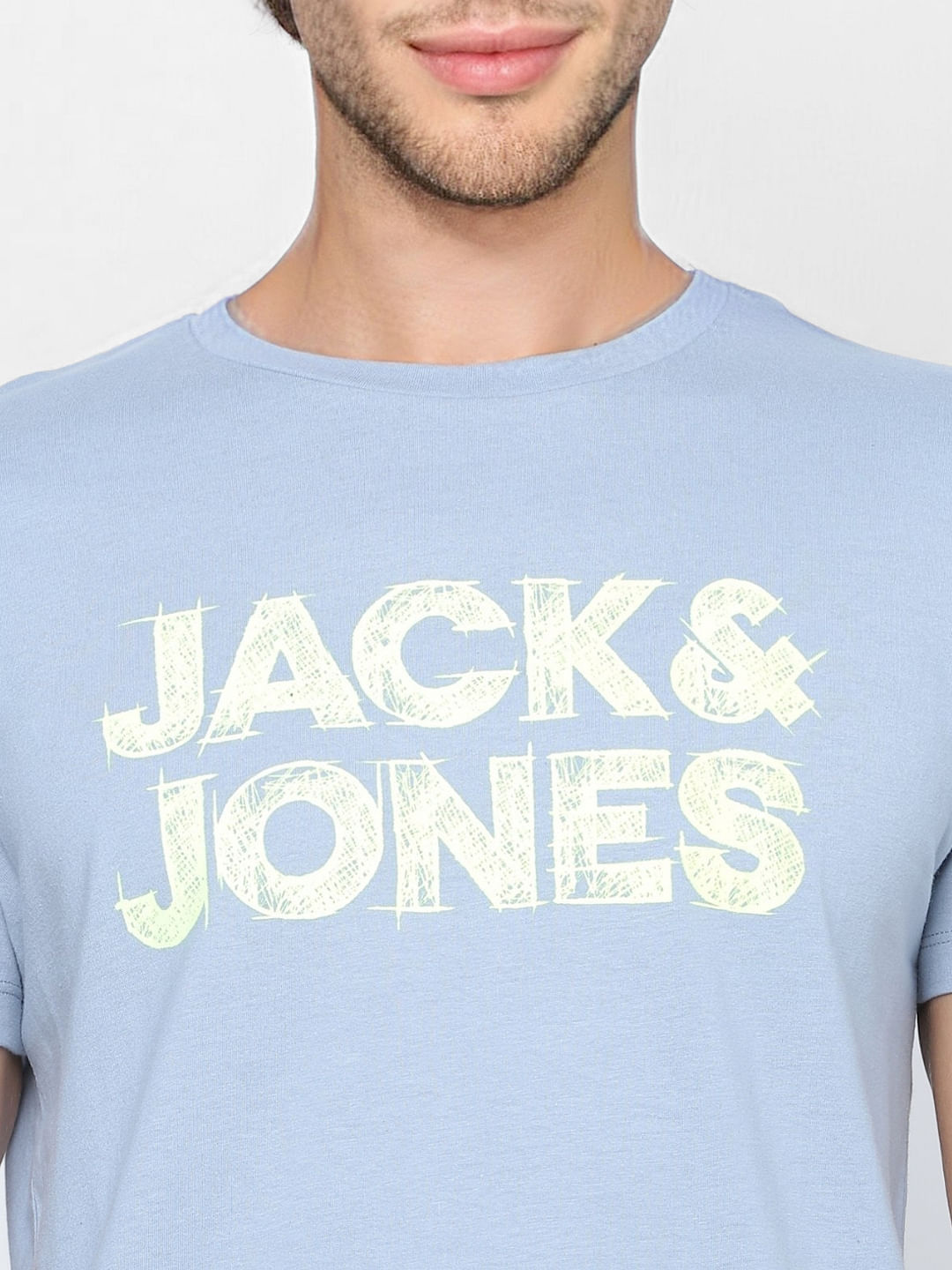 Light Blue Logo Print Crew Neck T-shirt