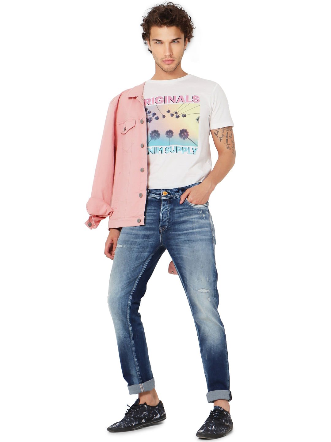 White Graphic Print Crew Neck T-shirt - S