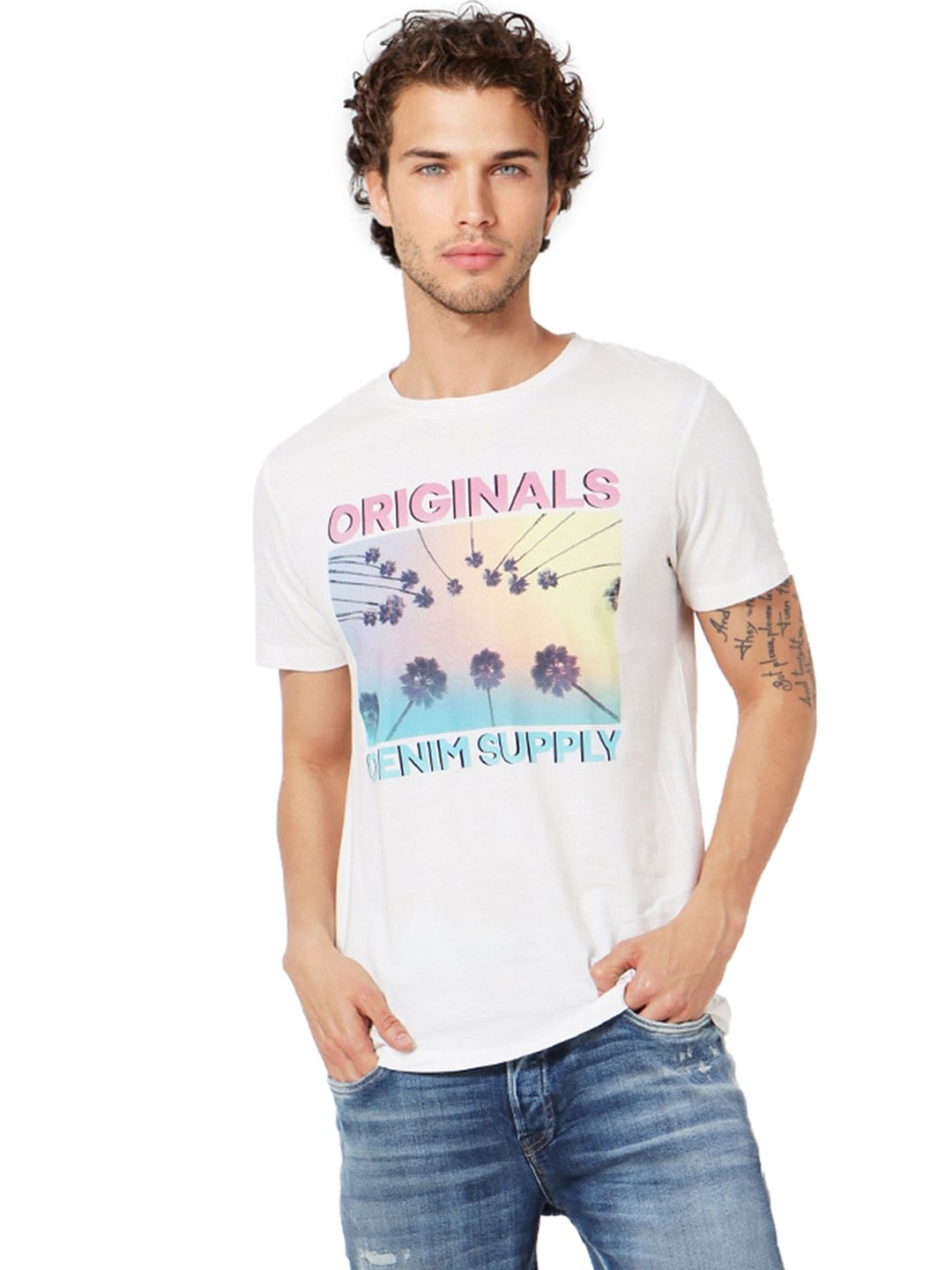 White Graphic Print Crew Neck T-shirt