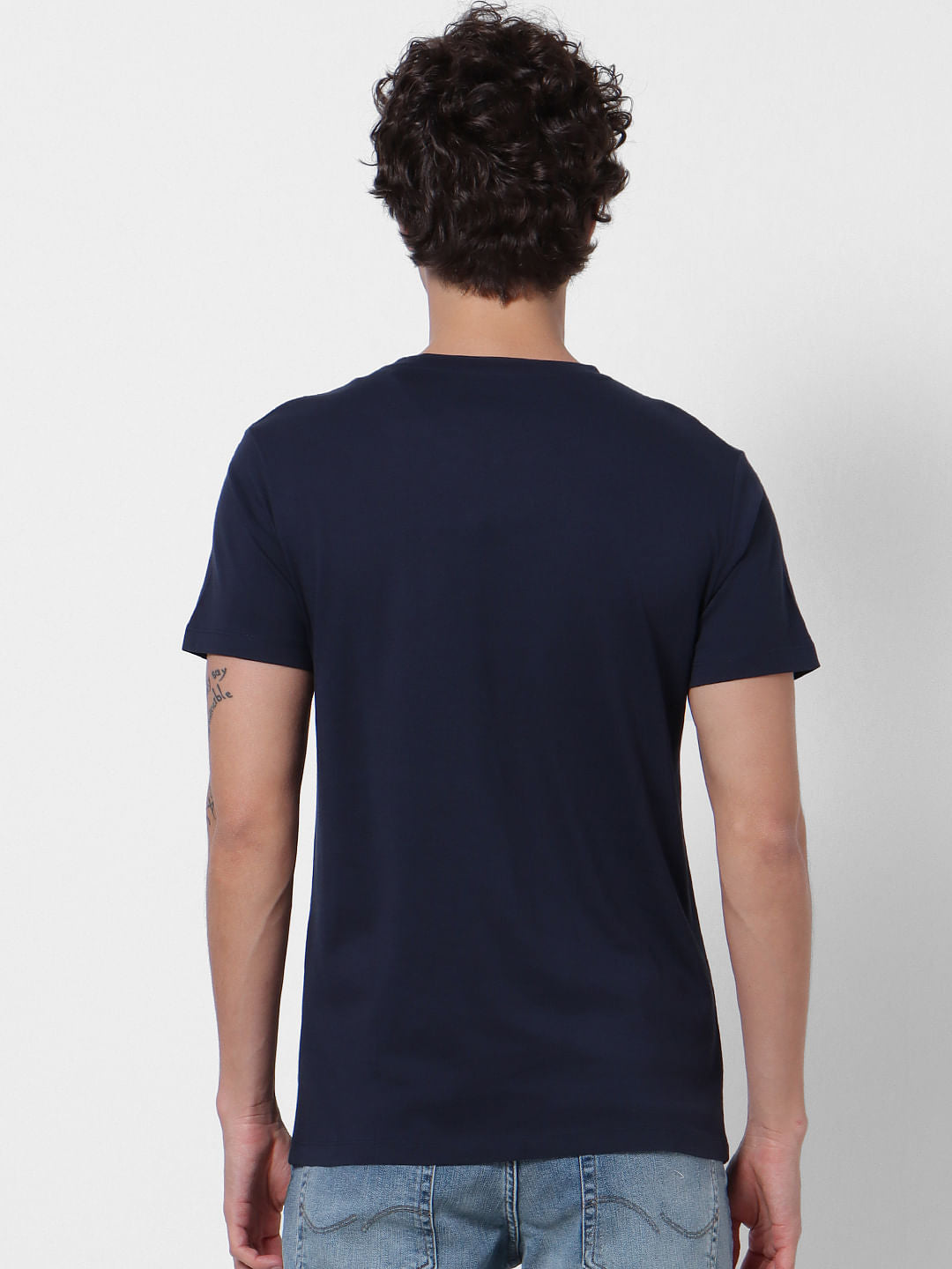 Navy Blue Palm Tree Graphic Crew Neck T-Shirt