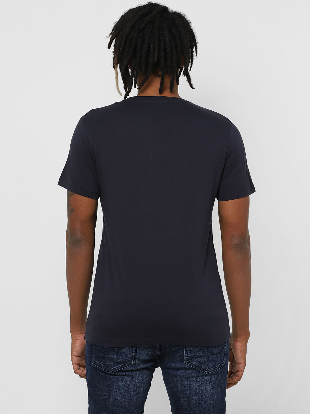 Navy Blue Palm Tree Graphic Crew Neck T-Shirt