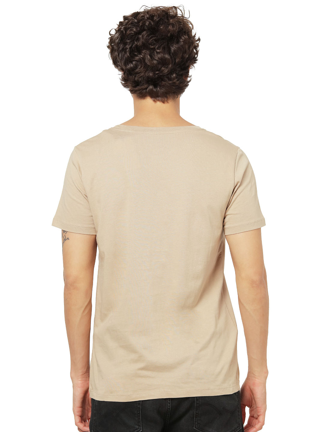 Beige Logo Print Crew Neck T-shirt