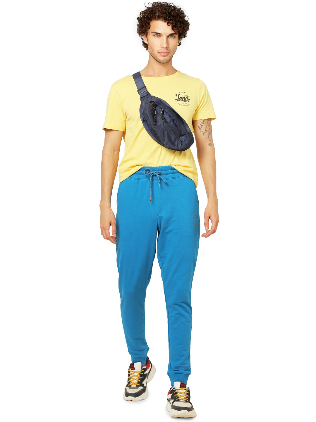 Yellow Logo Print Crew Neck T-shirt - S