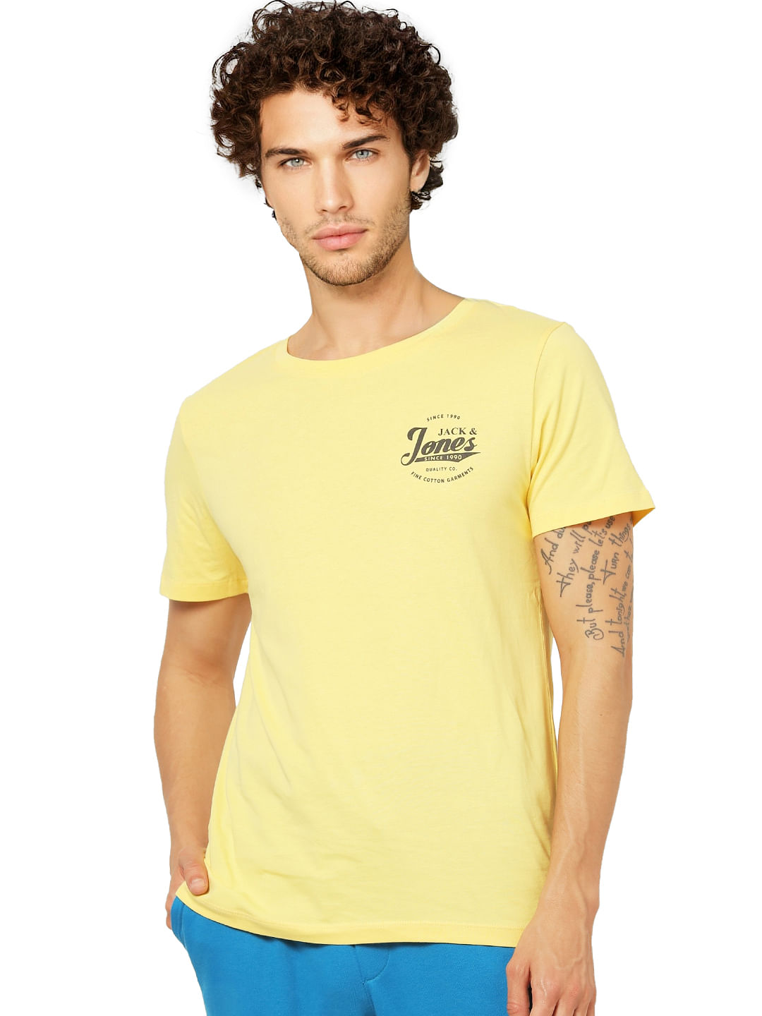 Yellow Logo Print Crew Neck T-shirt