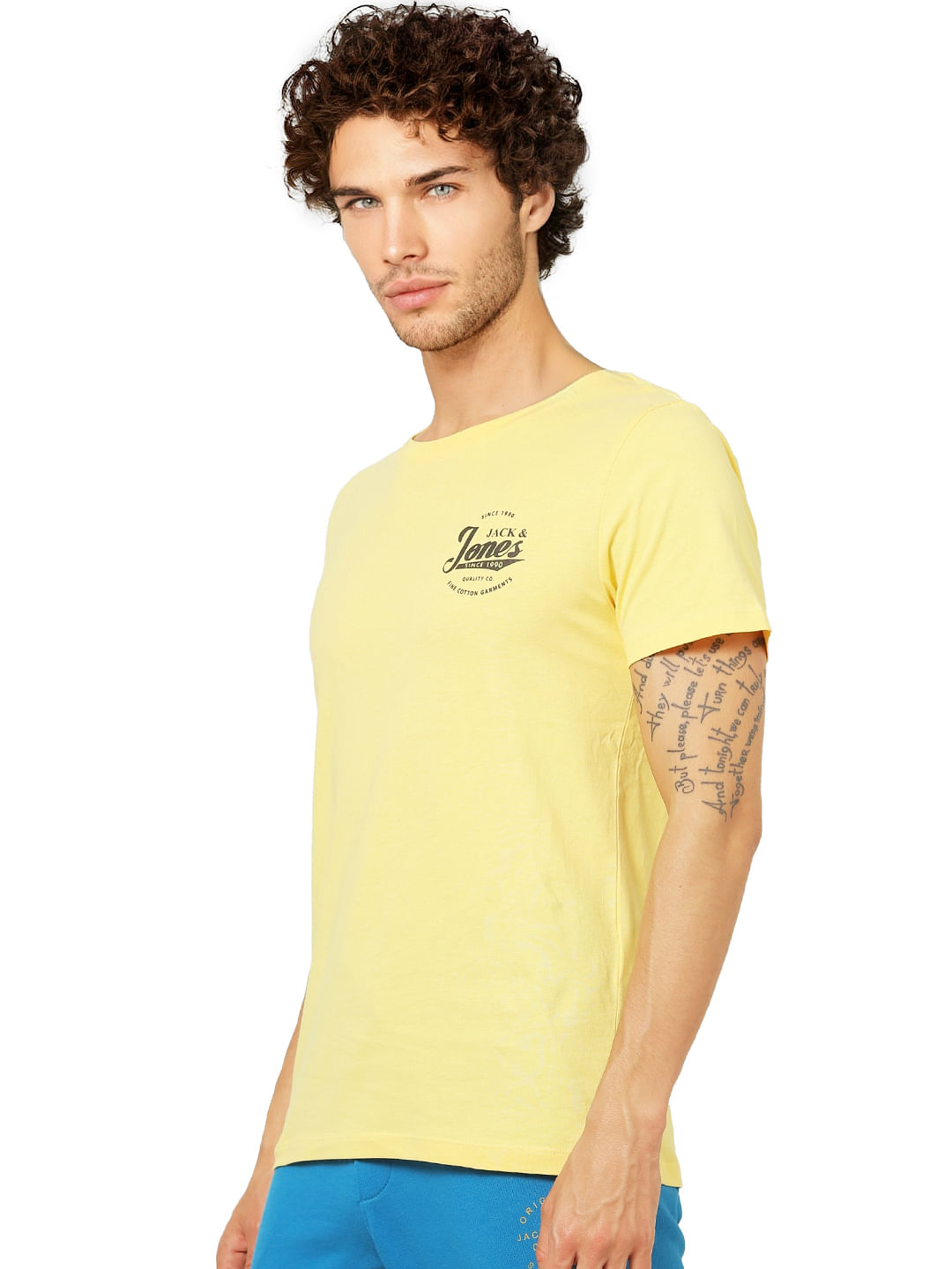 Yellow Logo Print Crew Neck T-shirt