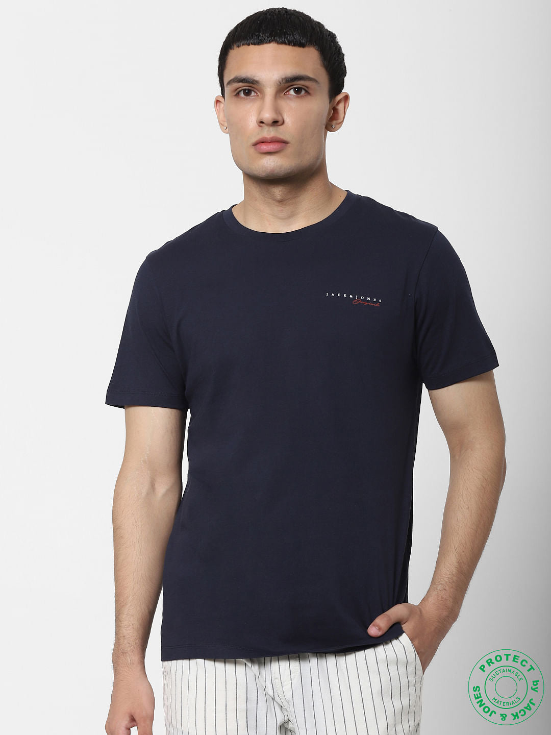 Navy Blue Crew Neck T-shirt - S