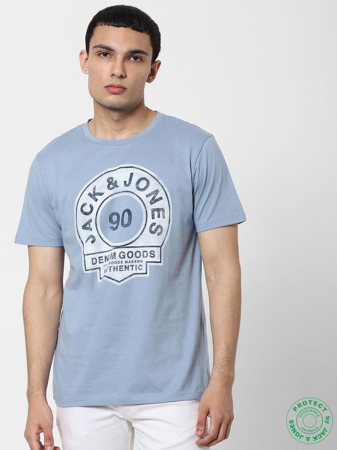 Blue Logo Print Crew Neck T-shirt - S