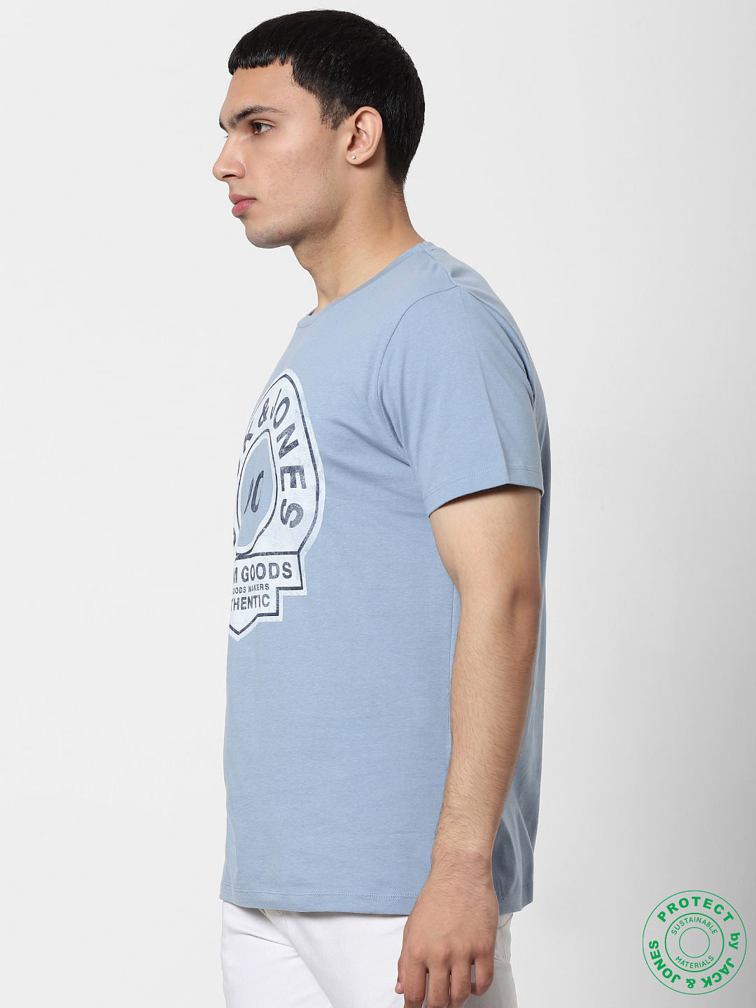 Blue Logo Print Crew Neck T-shirt