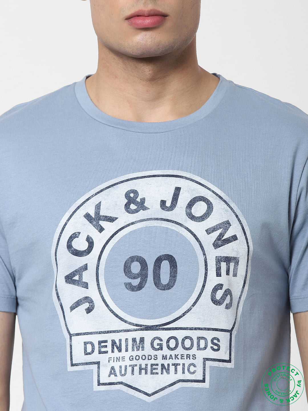 Blue Logo Print Crew Neck T-shirt