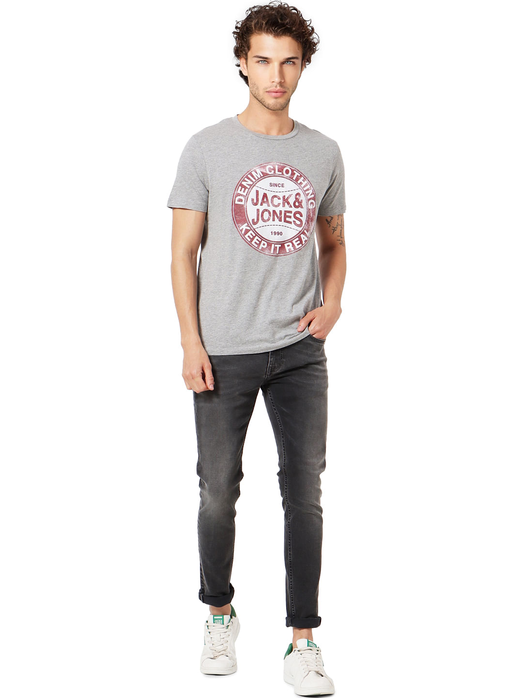Grey Logo Print Crew Neck T-shirt - S