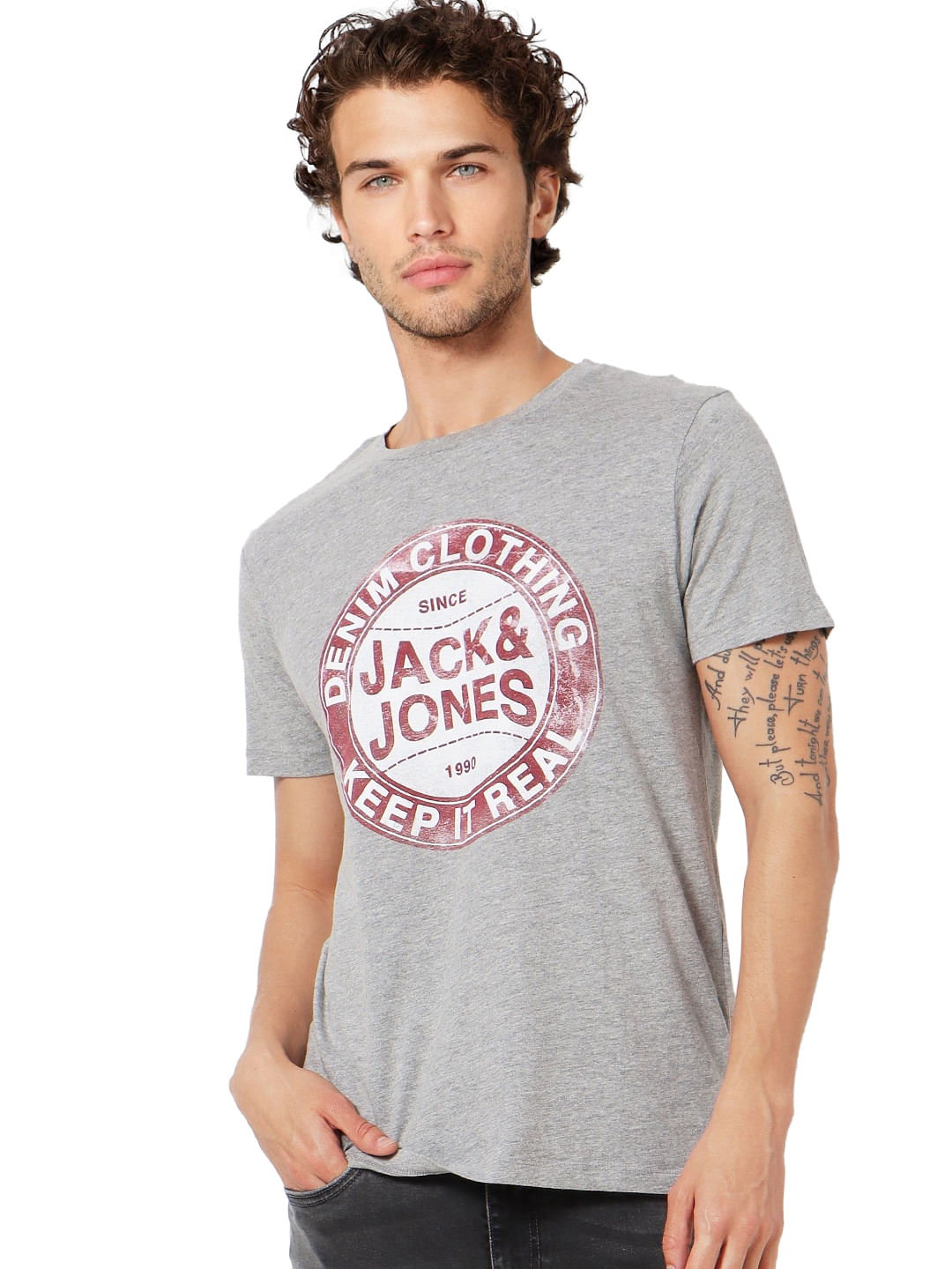 Grey Logo Print Crew Neck T-shirt