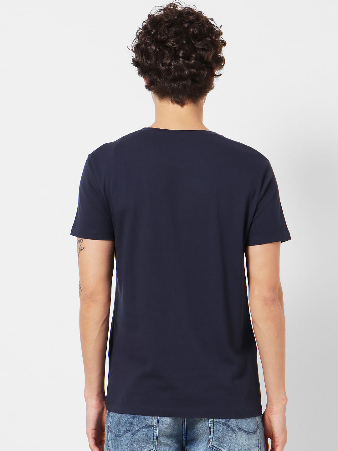 Navy Blue Logo Print Crew Neck T-shirt