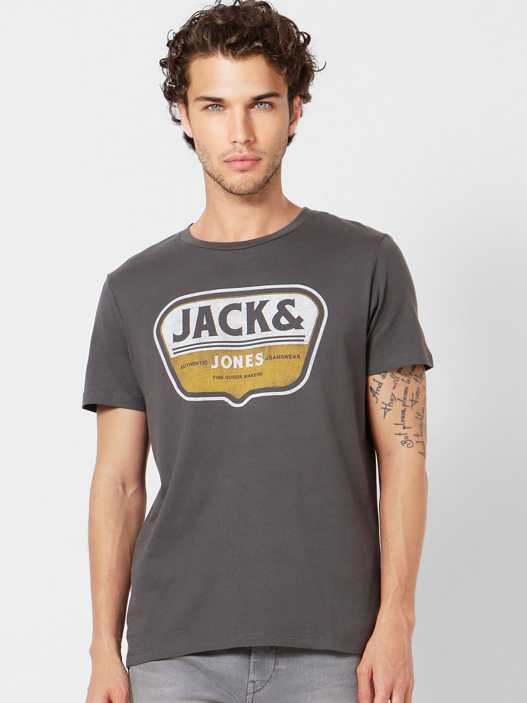 Grey Logo Print Crew Neck T-shirt