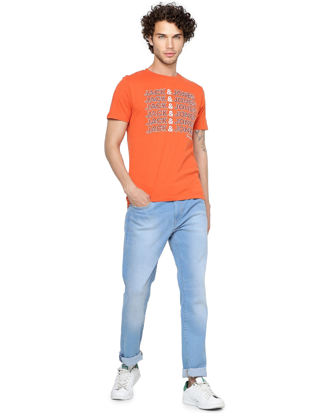 Orange Logo Print Crew Neck T-shirt - S