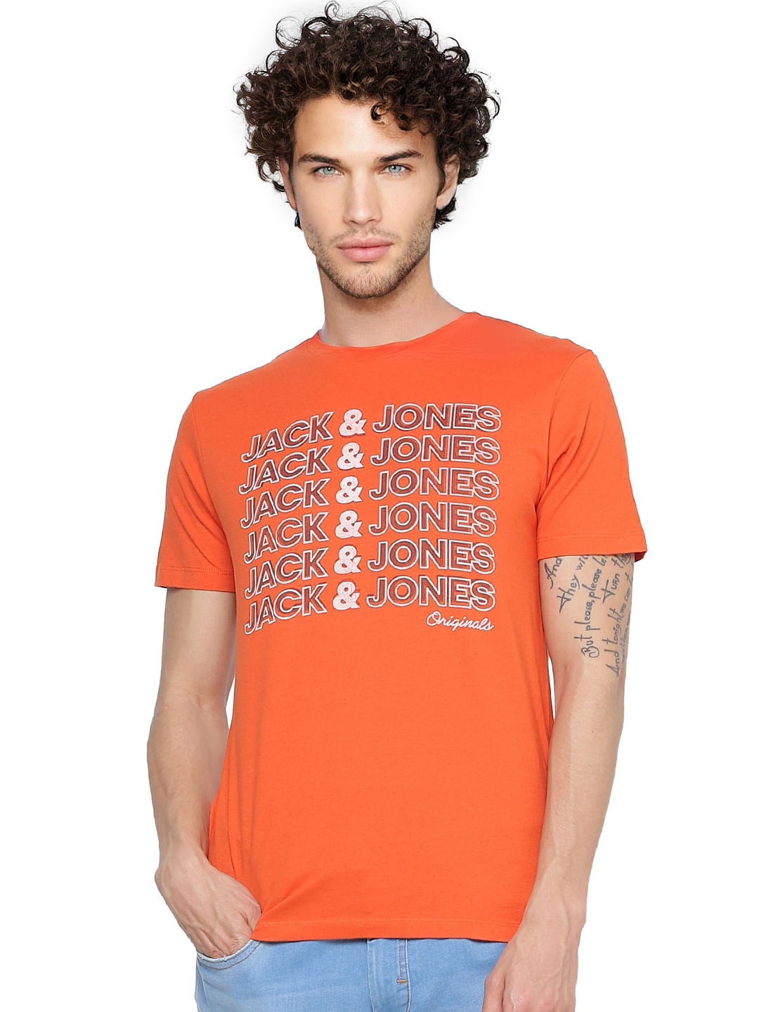 Orange Logo Print Crew Neck T-shirt