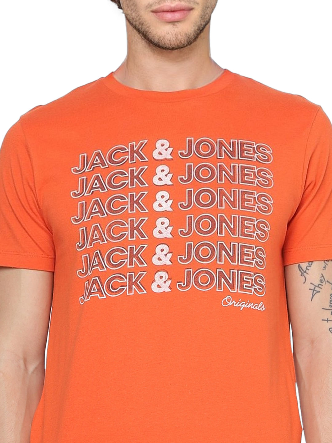 Orange Logo Print Crew Neck T-shirt