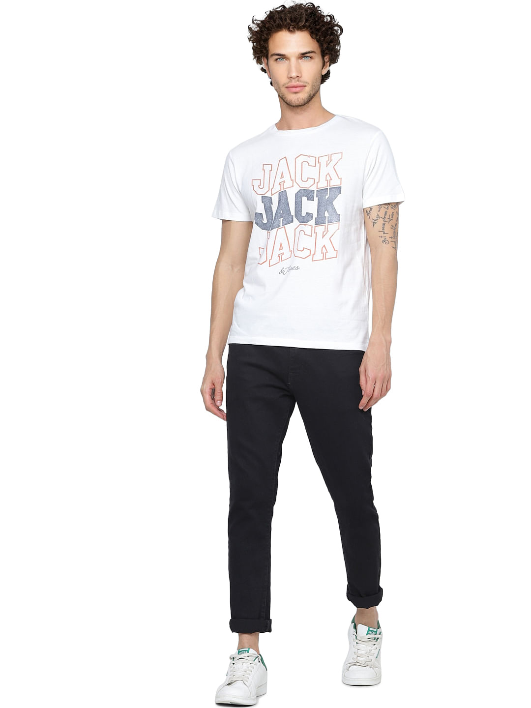 White Text Print Crew Neck T-shirt - S