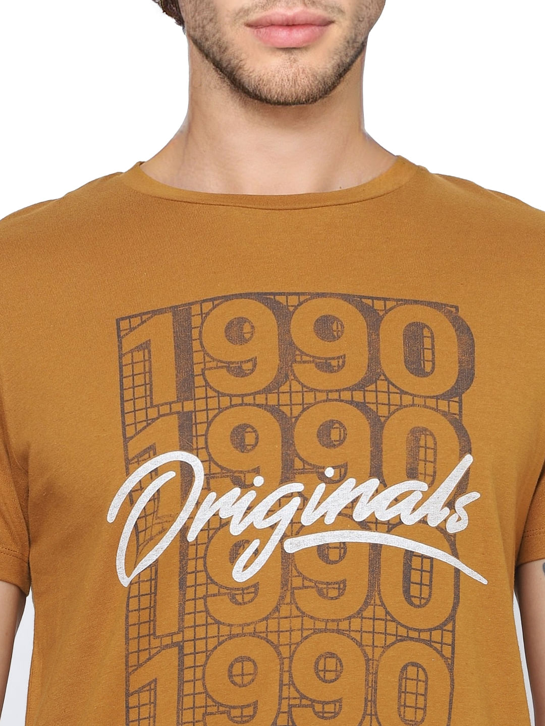 Brown Text Print Crew Neck T-shirt