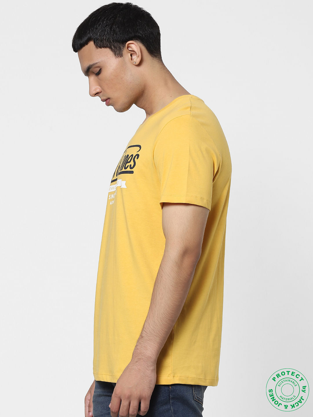 Yellow Logo Print Crew Neck T-shirt