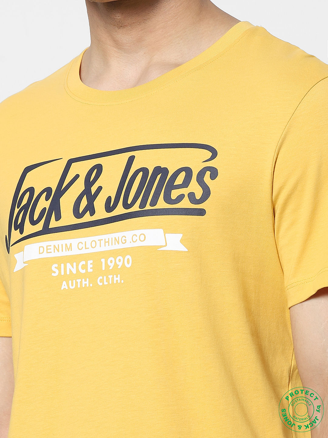 Yellow Logo Print Crew Neck T-shirt