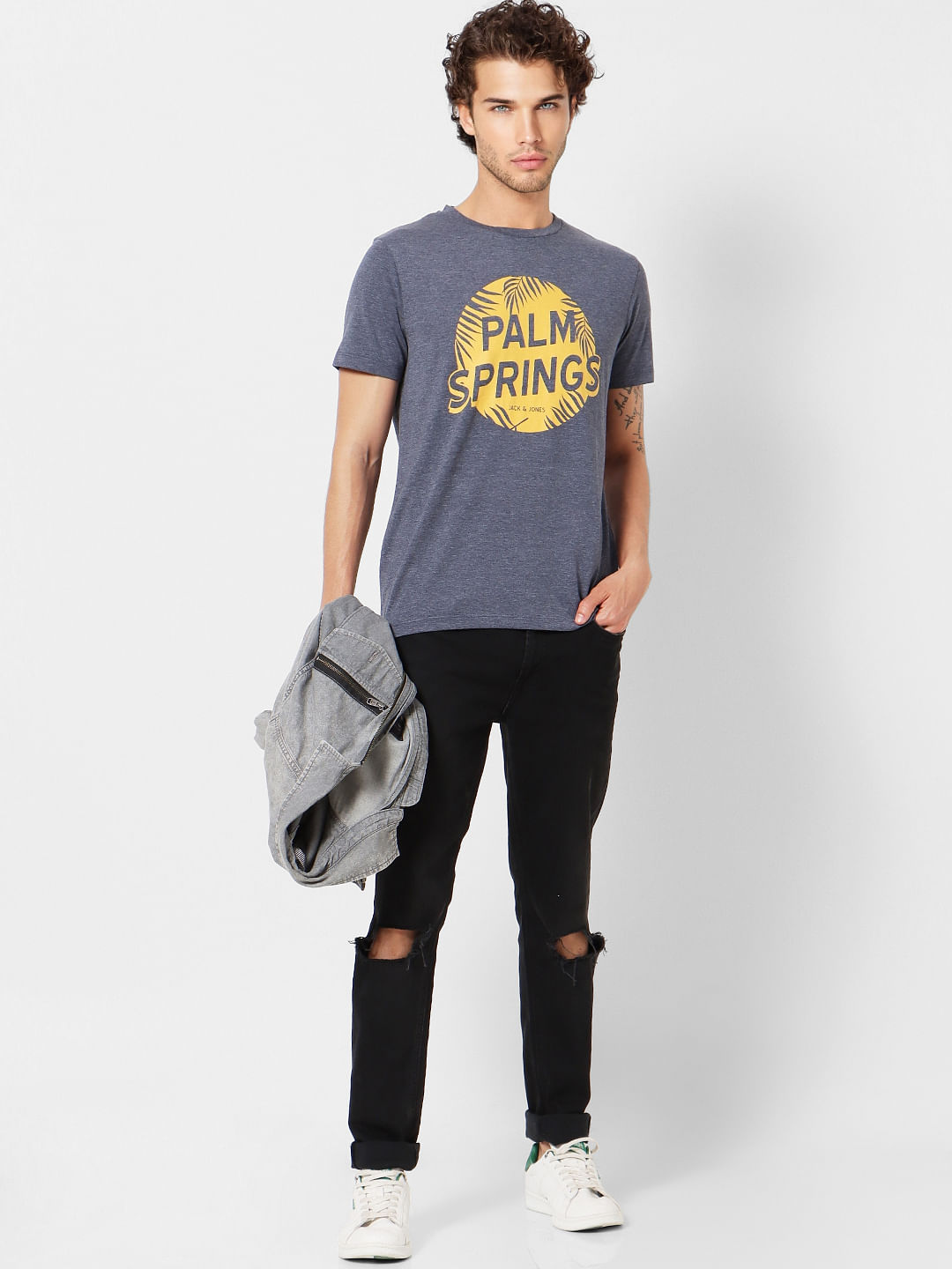 Blue Graphic Print Crew Neck T-shirt