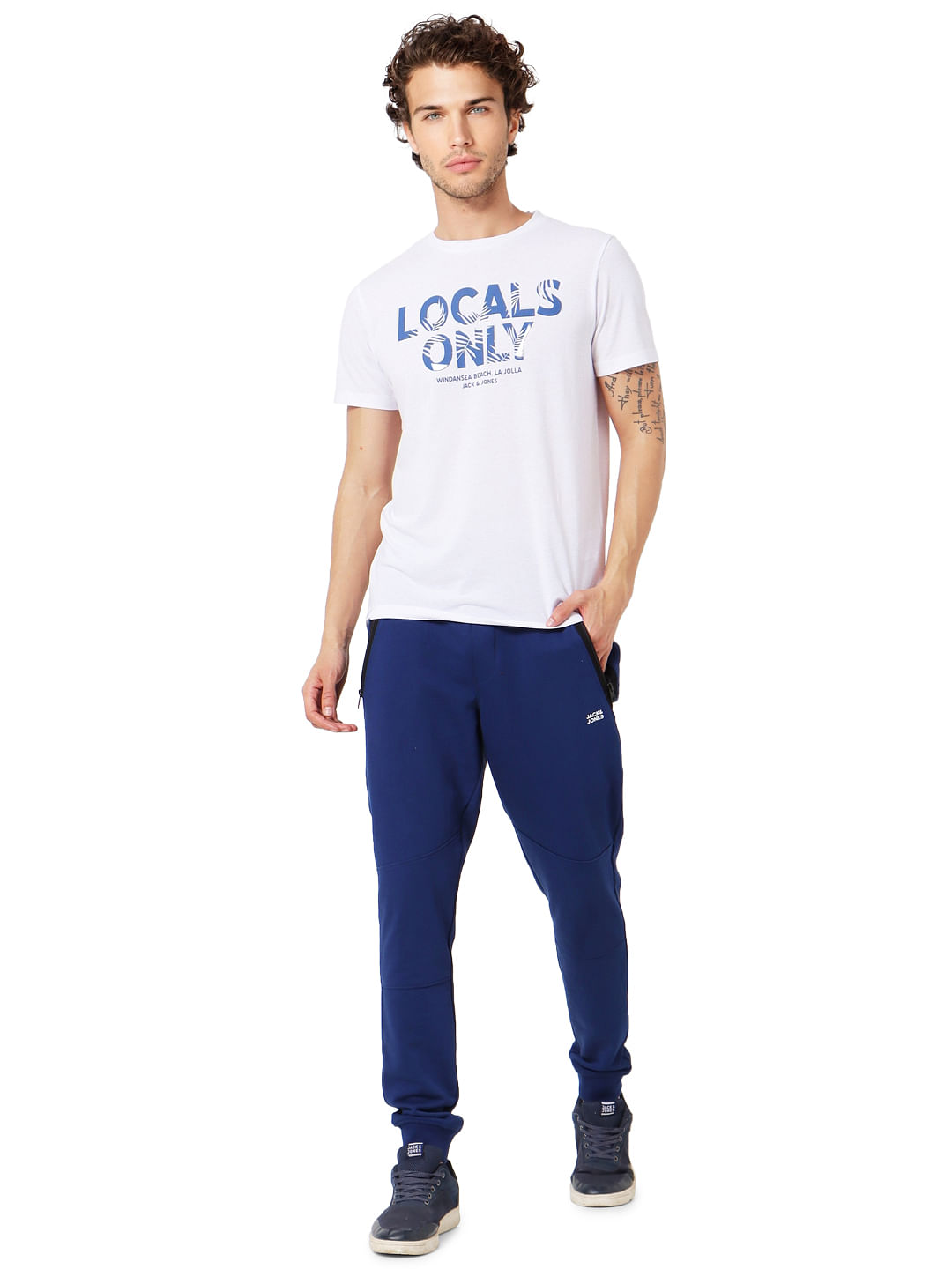 White Text Print Crew Neck T-shirt - S