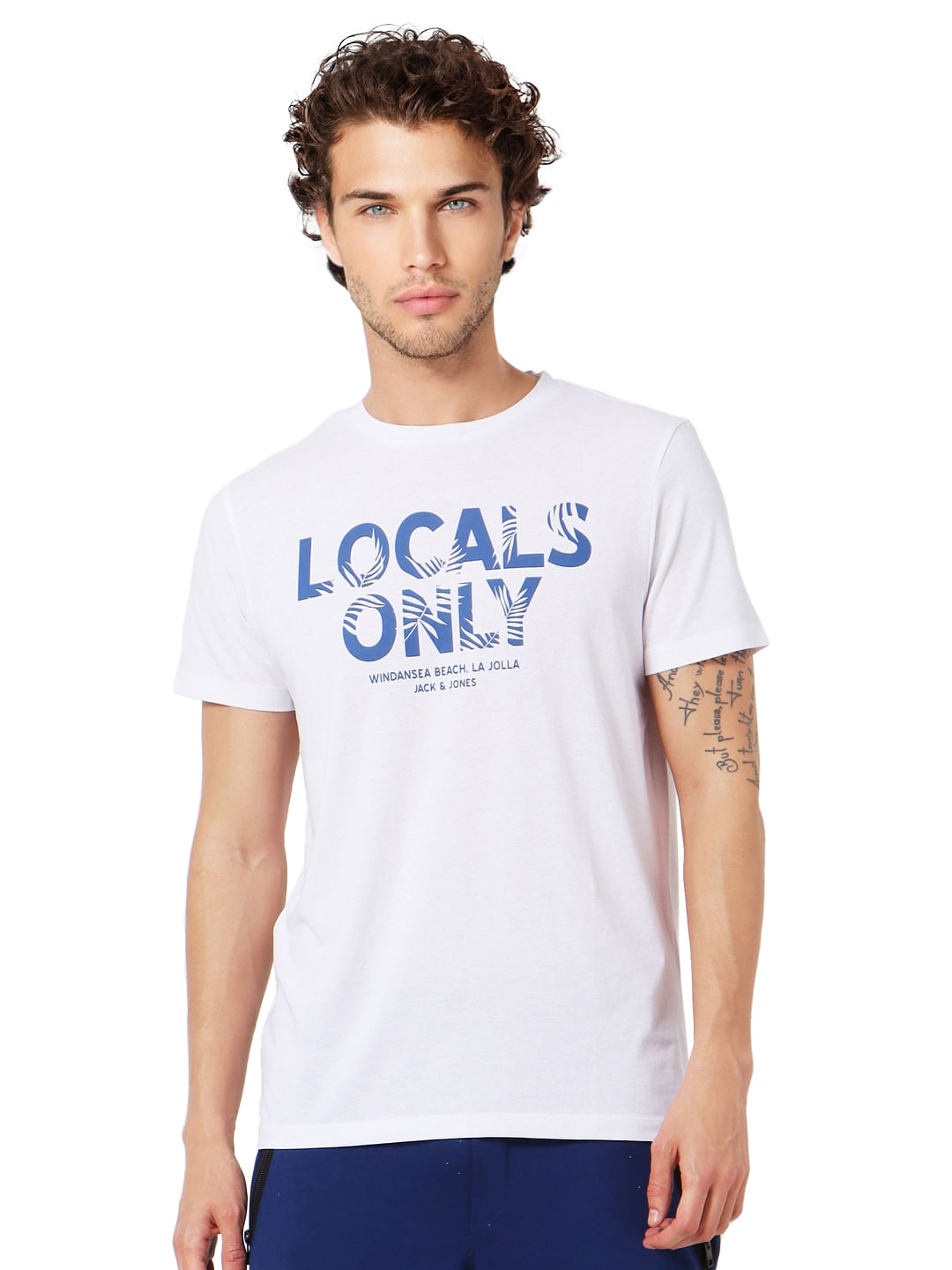 White Text Print Crew Neck T-shirt