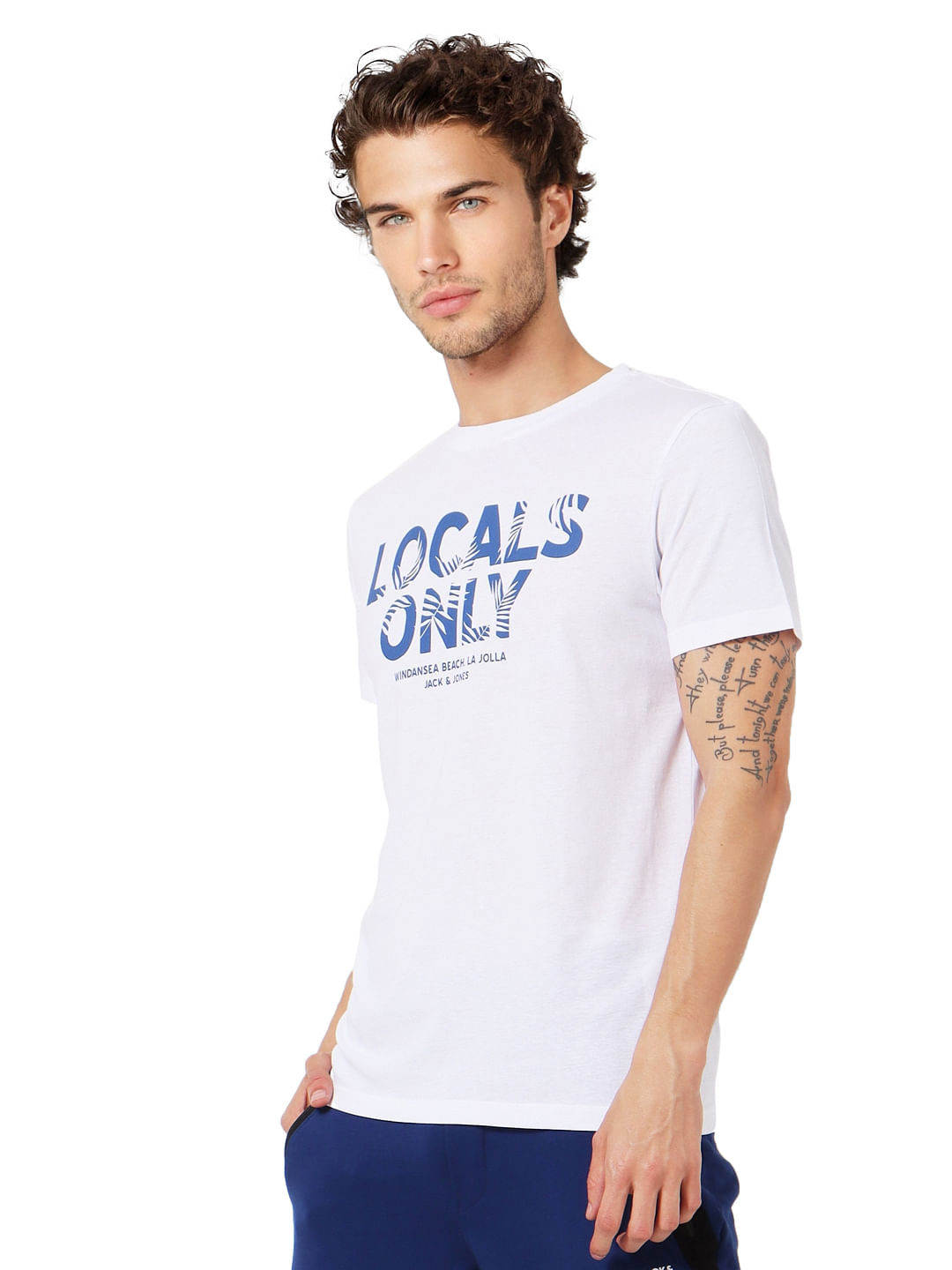 White Text Print Crew Neck T-shirt