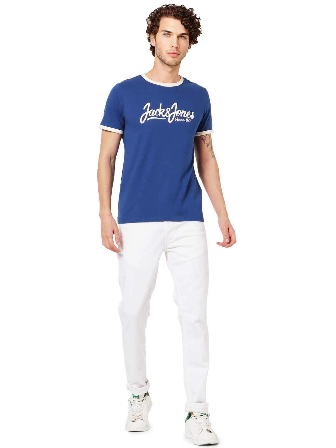 Blue Logo Print Crew Neck T-shirt - S