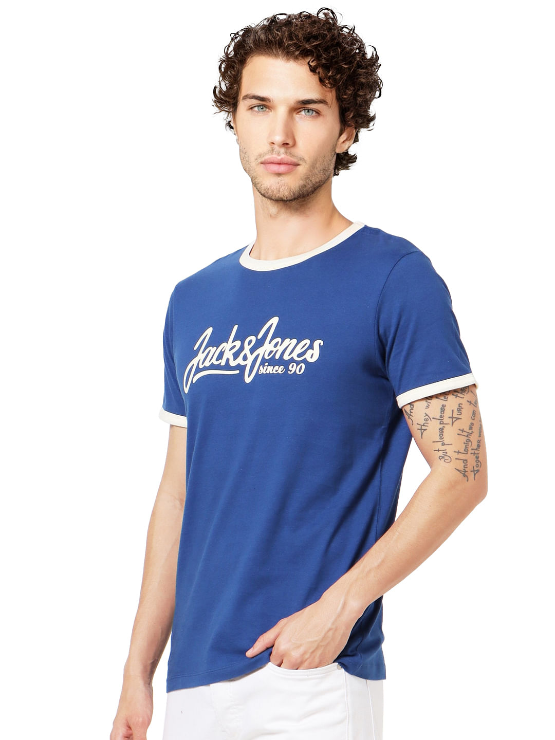 Blue Logo Print Crew Neck T-shirt