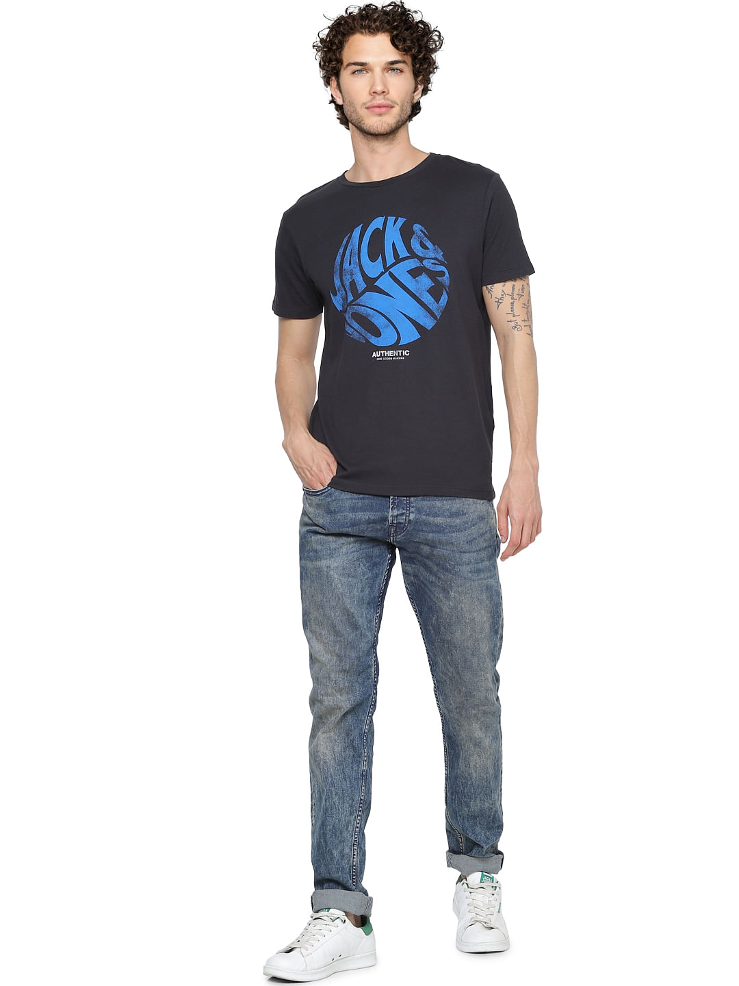 Black Graphic Logo Print Crew Neck T-shirt - S