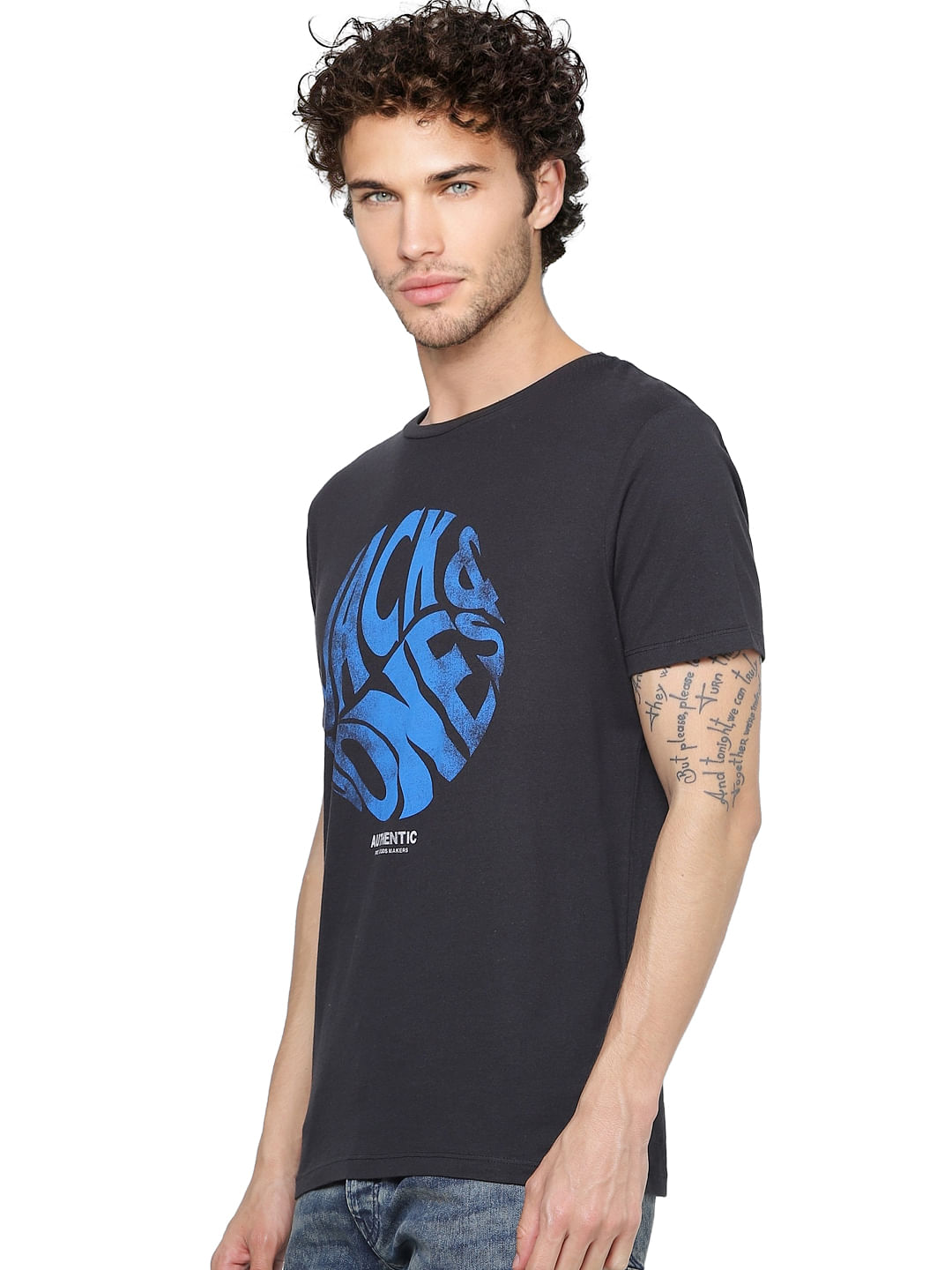Black Graphic Logo Print Crew Neck T-shirt