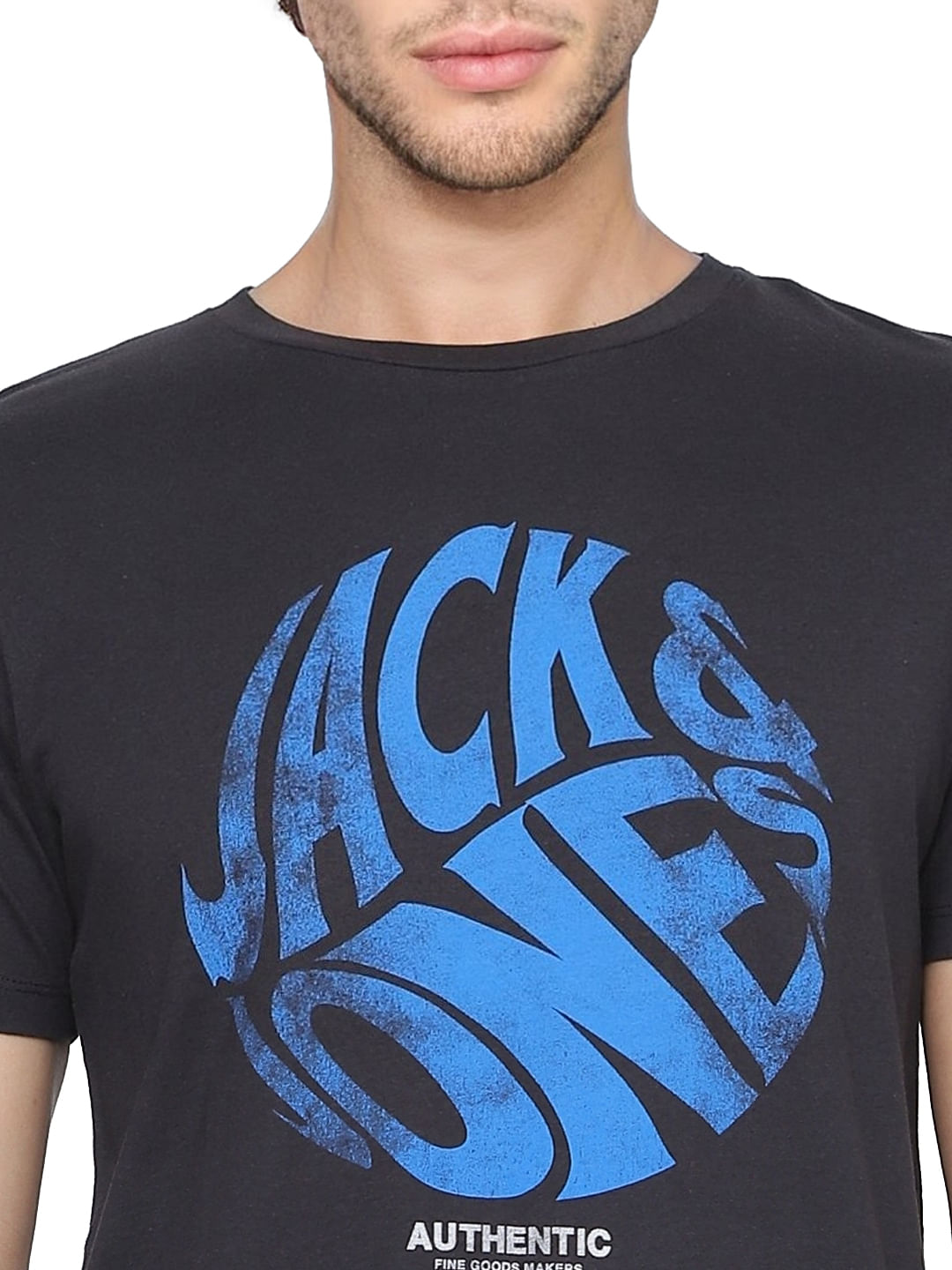 Black Graphic Logo Print Crew Neck T-shirt