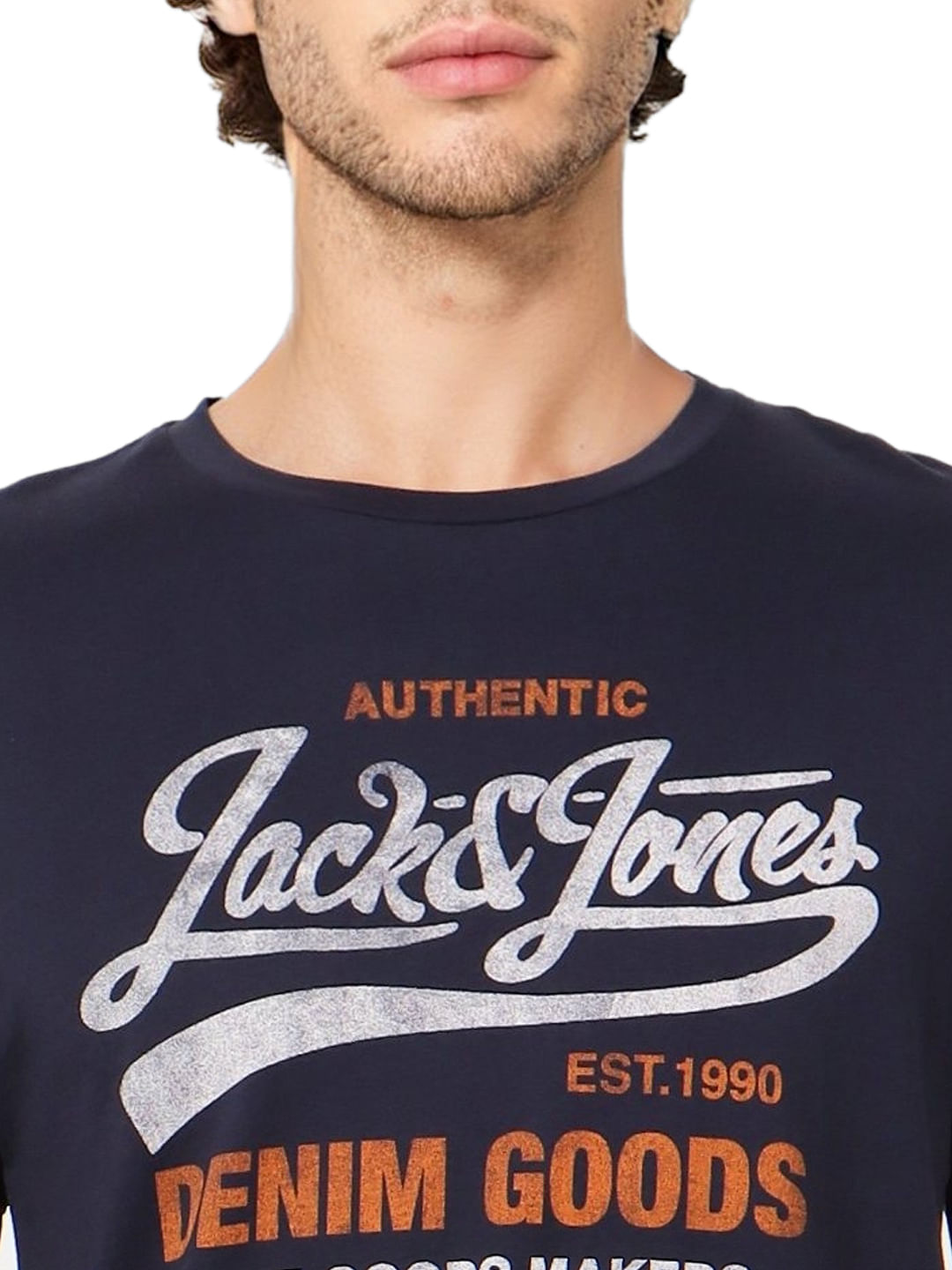 Navy Blue Logo Print Crew Neck T-shirt