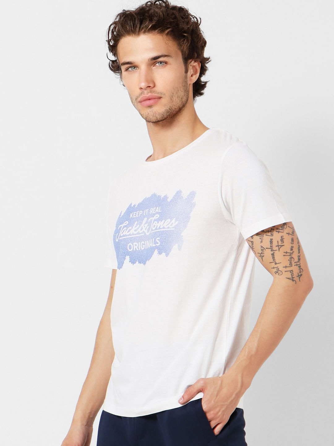 White Logo Print Crew Neck T-shirt