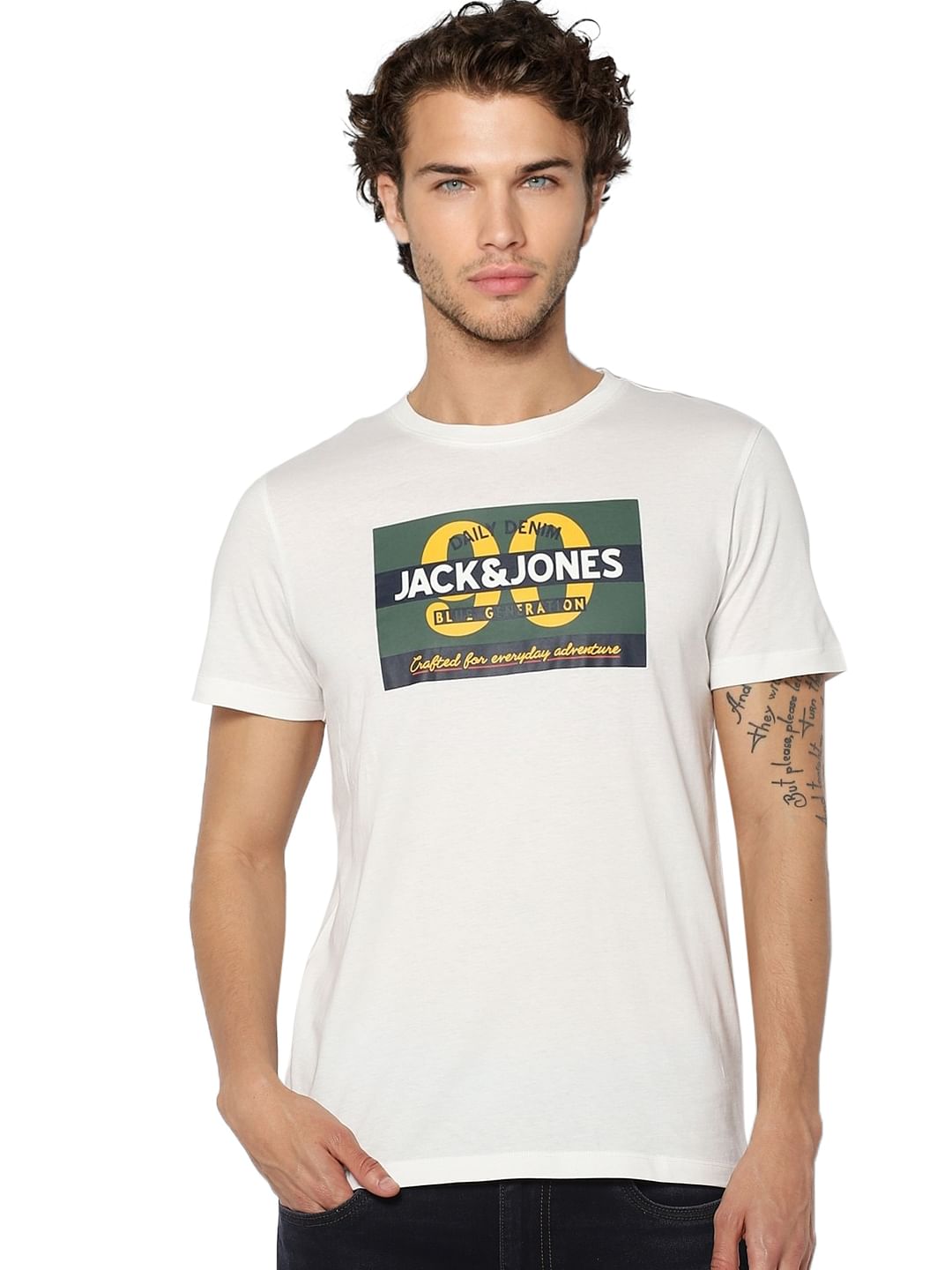 White Logo Print Crew Neck T-shirt