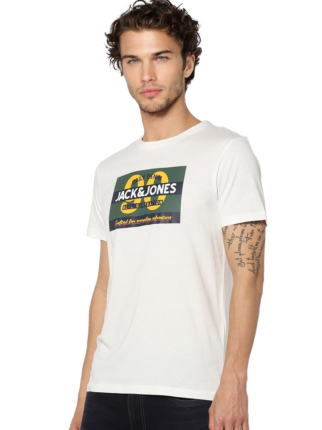 White Logo Print Crew Neck T-shirt