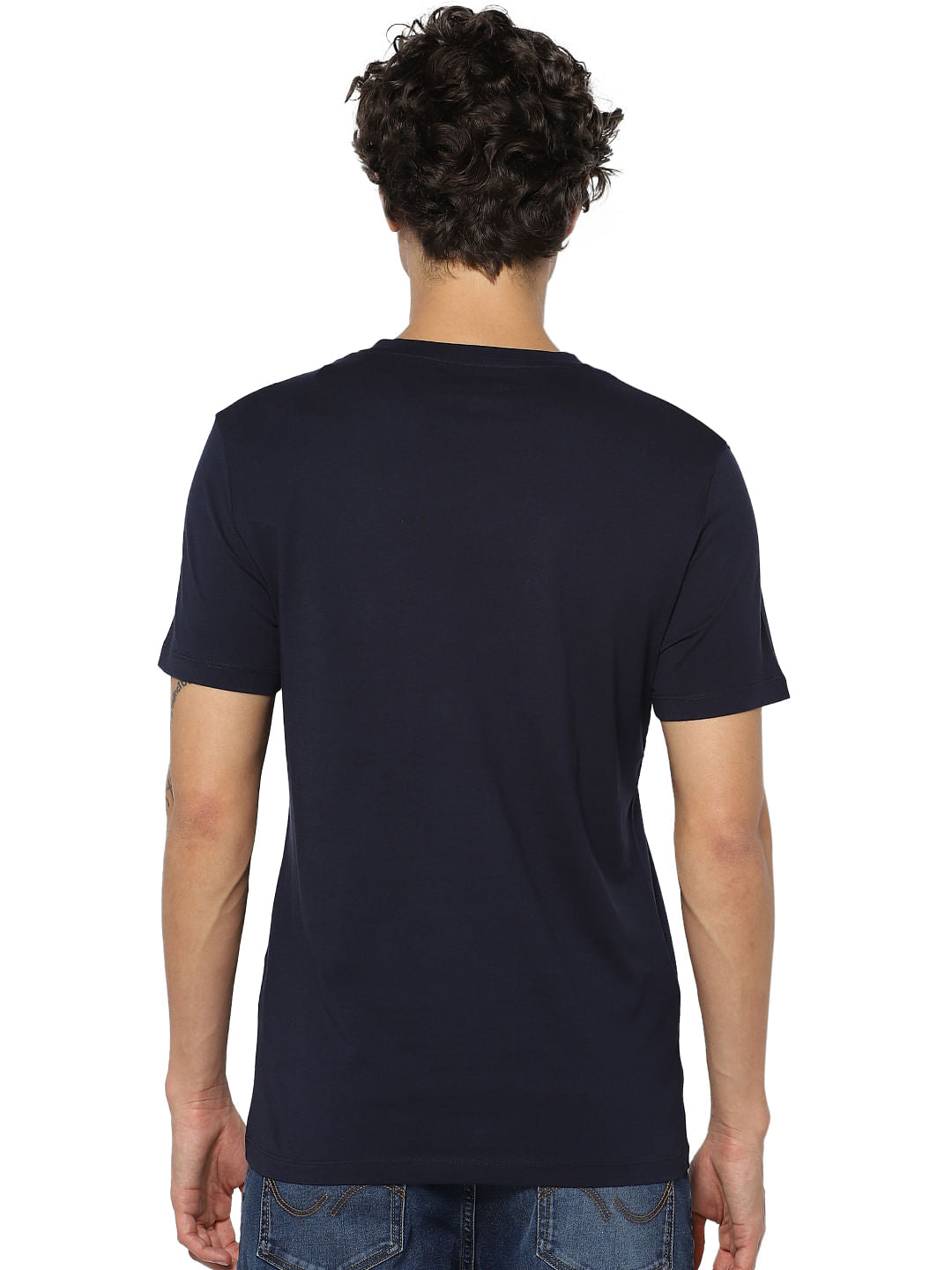 Navy Blue Logo Print Crew Neck T-shirt