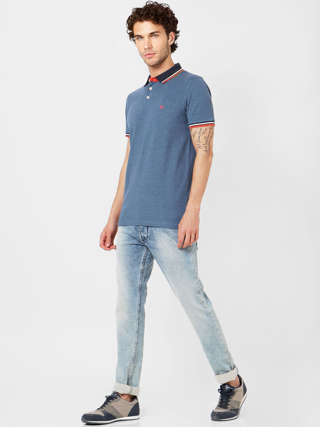 Blue Contrast Tipping Polo T-shirt - S
