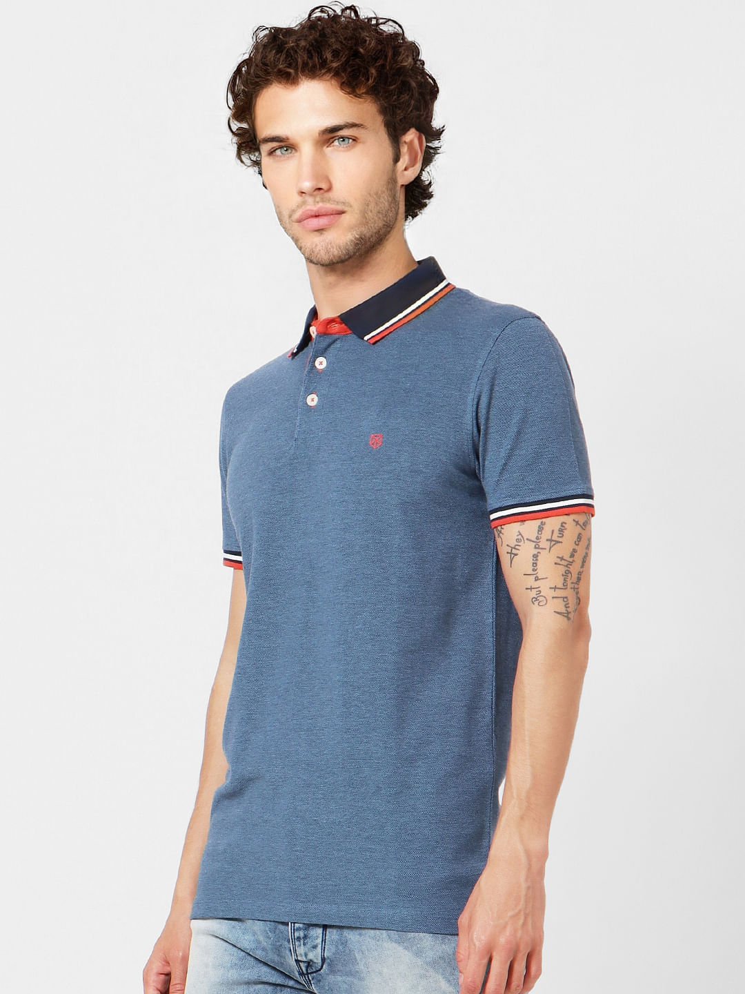 Blue Contrast Tipping Polo T-shirt