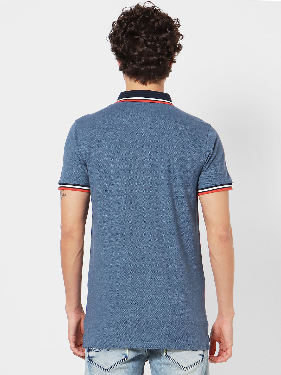 Blue Contrast Tipping Polo T-shirt