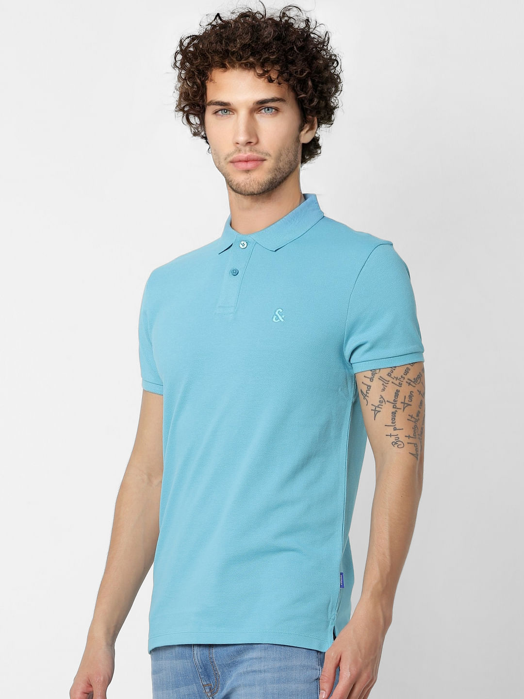 Turquoise Blue Polo Neck T-shirt