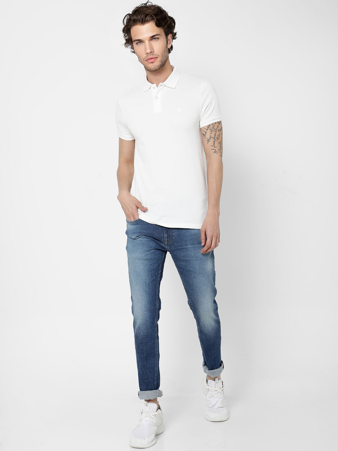 White Polo Neck T-shirt - S