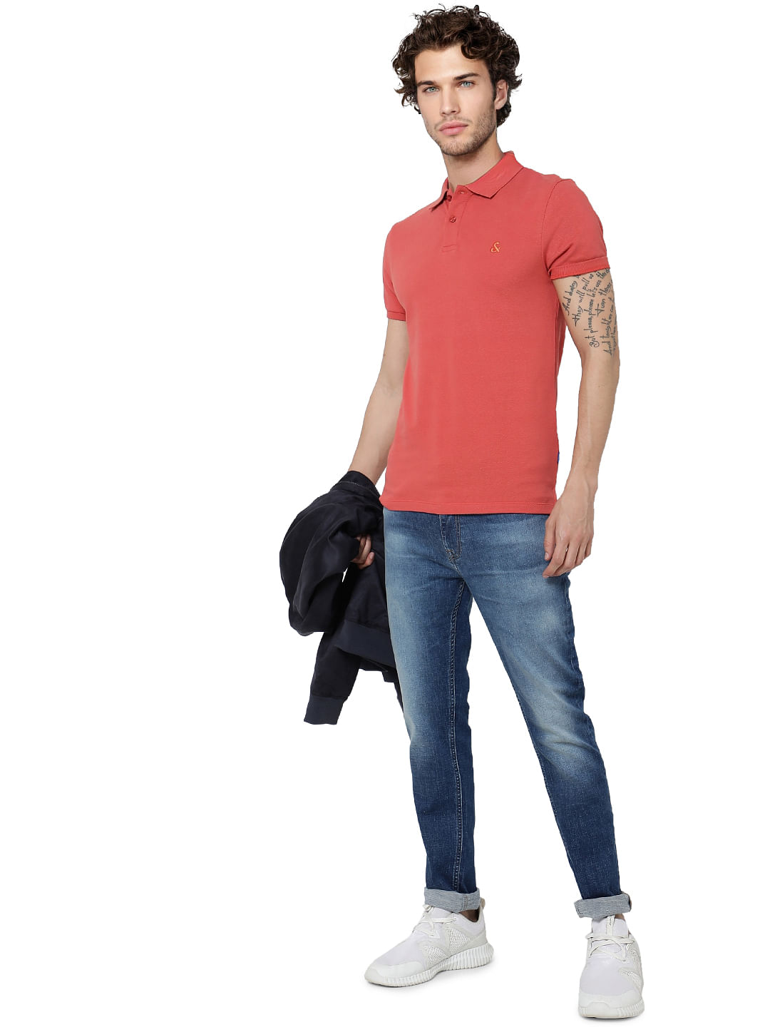 Coral Polo Neck T-shirt - S