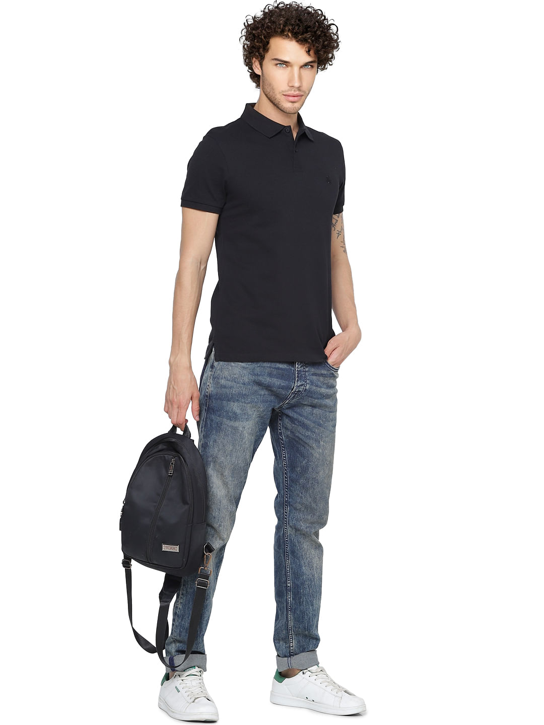 Black Polo Neck T-shirt - S