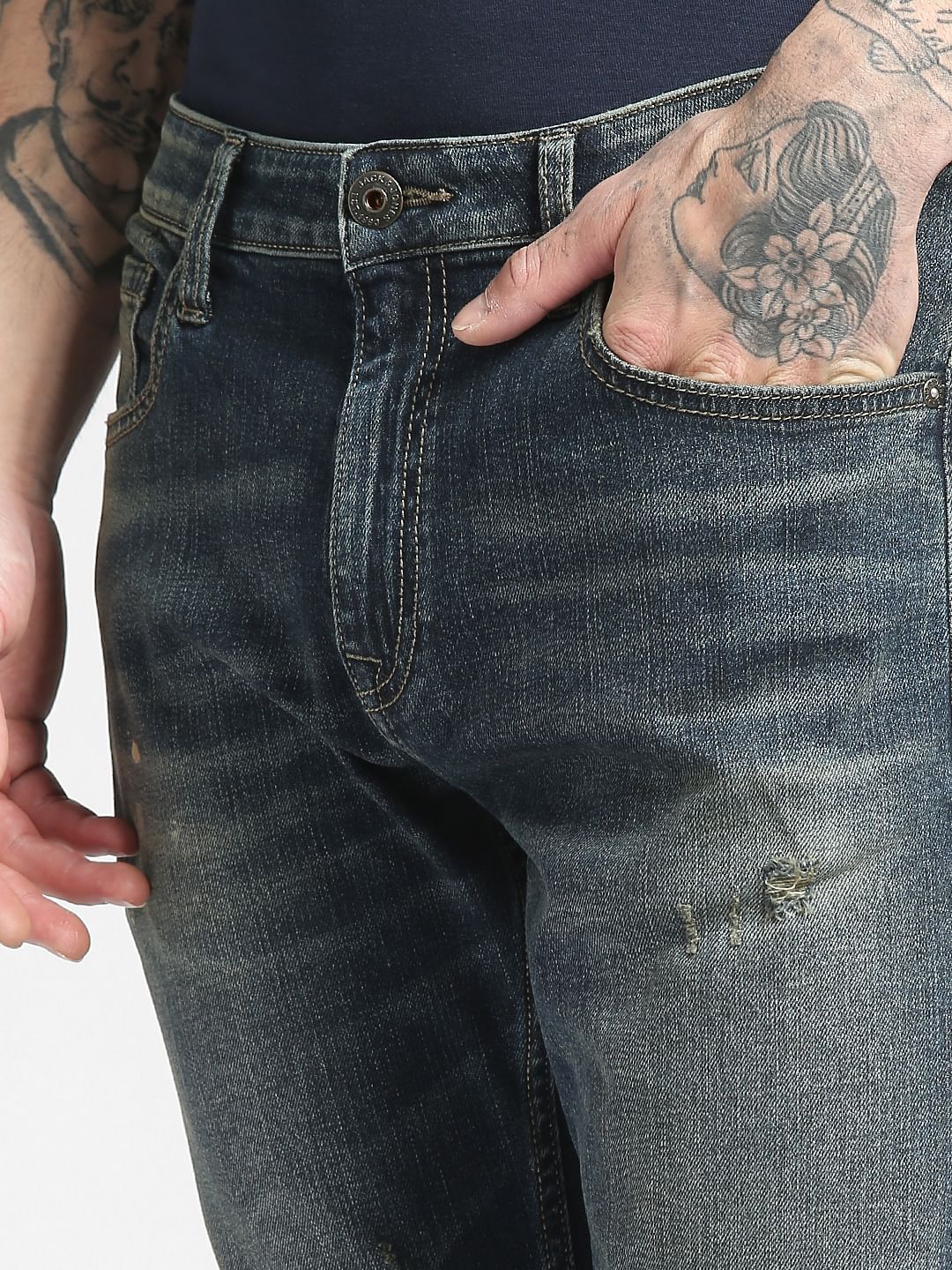Blue Mid Rise Clark Straight Jeans