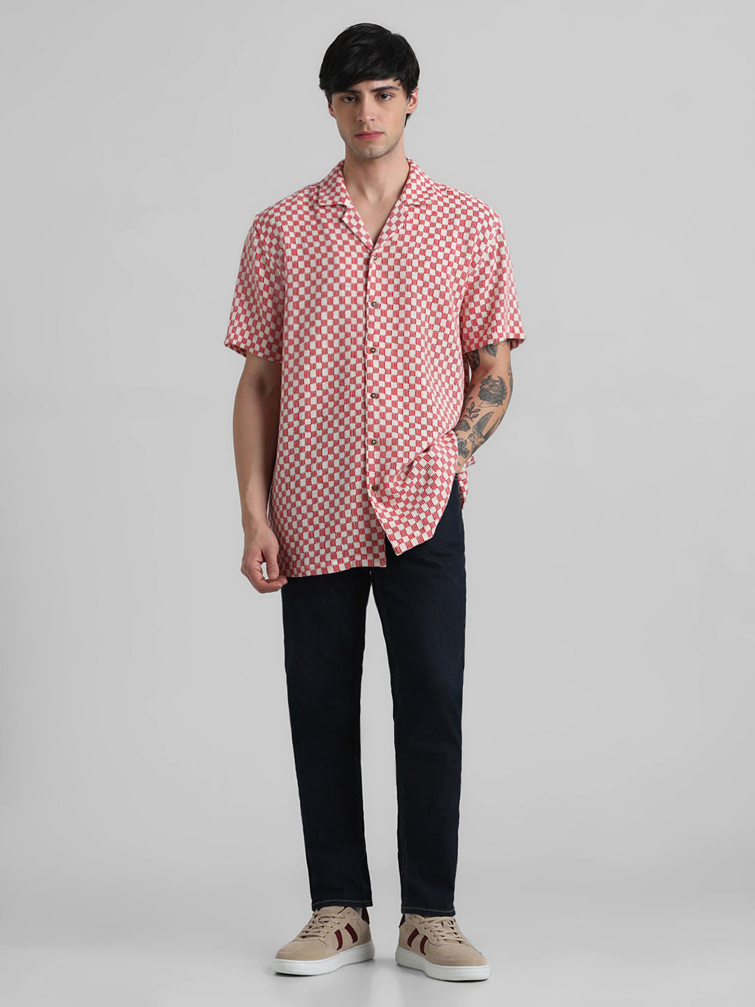 Red Printed Short Sleeves Shirt